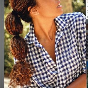 Frank & Eileen “Frank” Gingham Button Down Long Sleeve Top Navy and White XS
